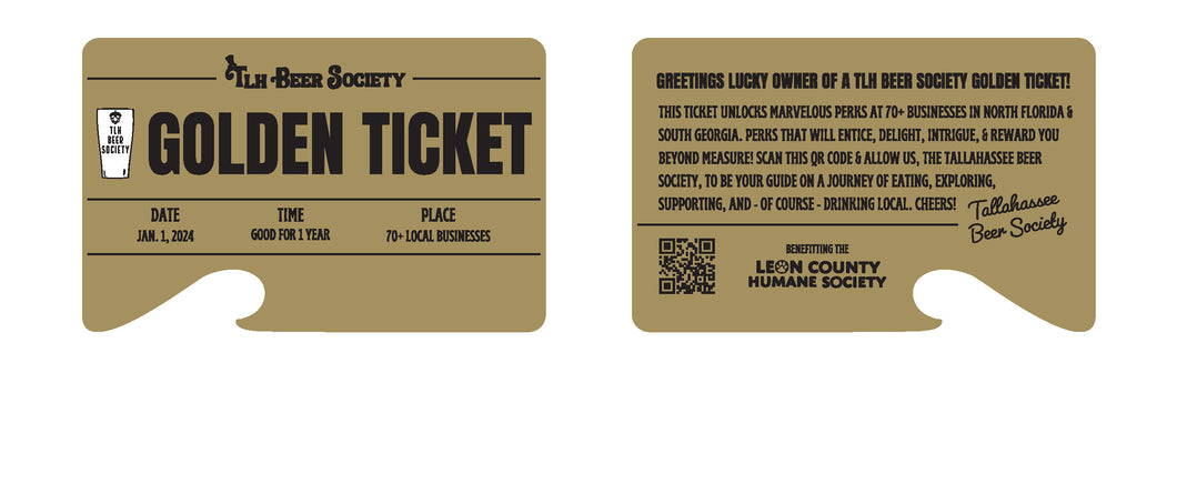 Golden Ticket - 2024 Tallahassee Beer Society Membership
