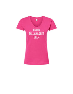 "Drink Tallahassee Beer" V-Neck Pink/White